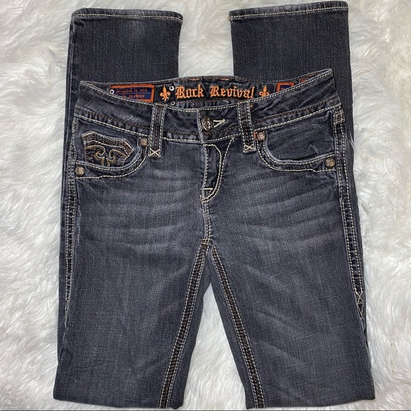 Rock Revival Debbie Boot Cut Stretch Jeans Pocket Flaps Embroidered Size 27 - Picture 2 of 12